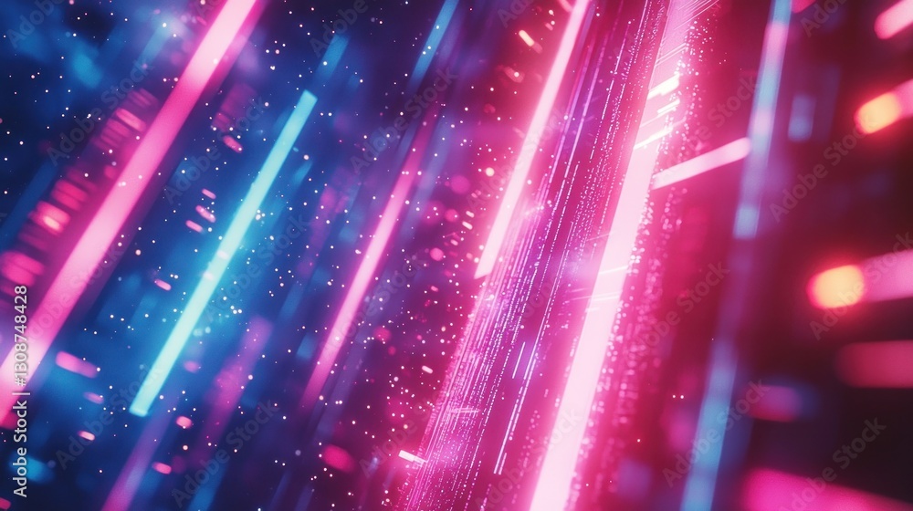 Poster abstract composition of glowing lines and scattered particles in space