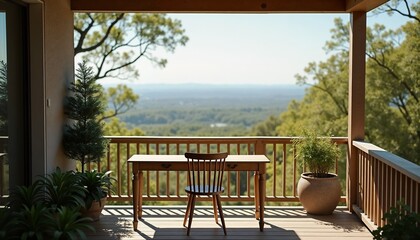 Mountain View Deck with Desk and Plants for Contemplative Peace