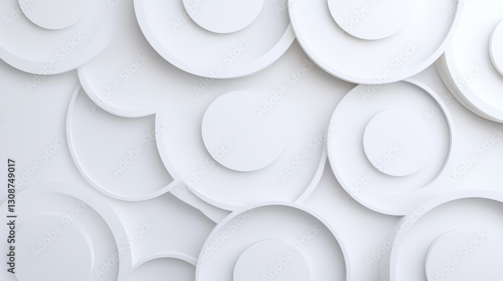 Poster abstract 3d geometric circular pattern in white tones, creating a modern minimalistic background.