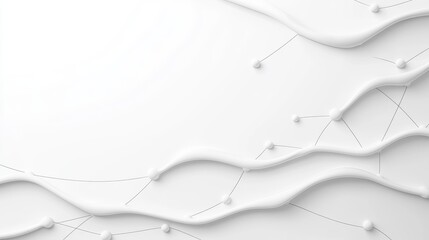 Abstract 3D white flowing waves with connecting dots on a light background, minimalist design.