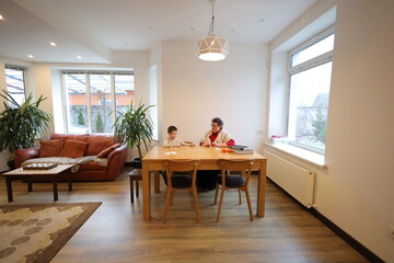 Grandmother and a grandson playing