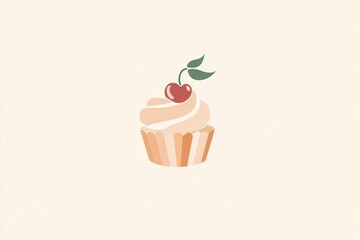 Minimalist cupcake logo design with elegant cherry on top in warm pastel colors for bakery branding and marketing