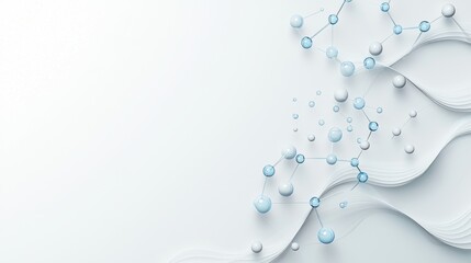 Abstract background with 3D molecular structures and waves in minimalist design.