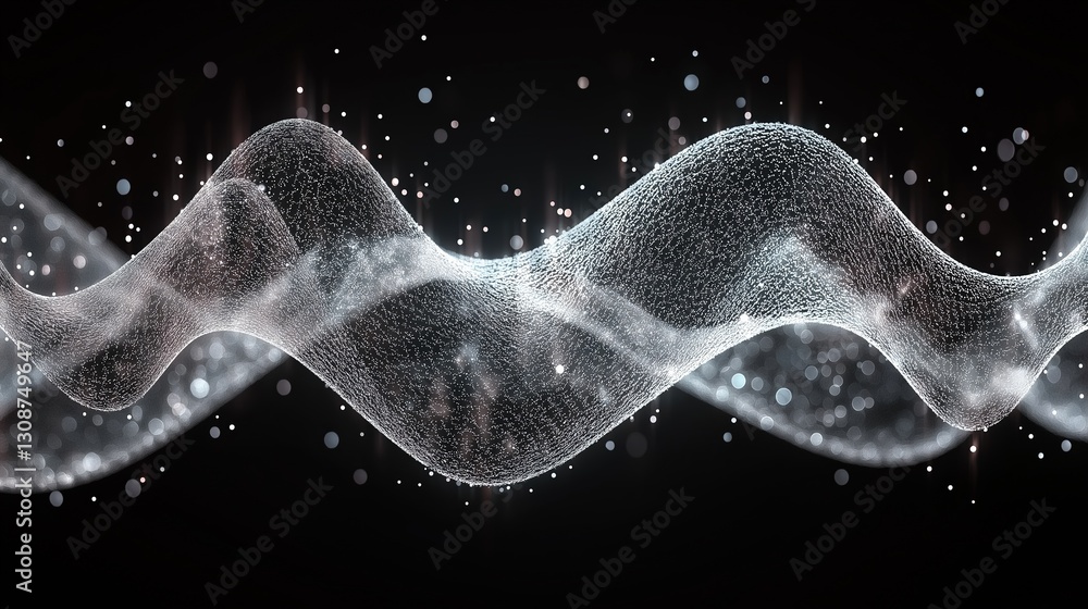 Aufkleber wave of light is shown in a black background. the light is made up of small dots that are scattered 
