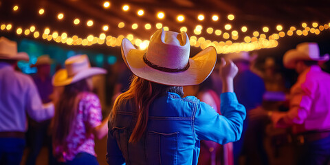 Classic Country Barn Dance with Cowboy Hats and Live Music