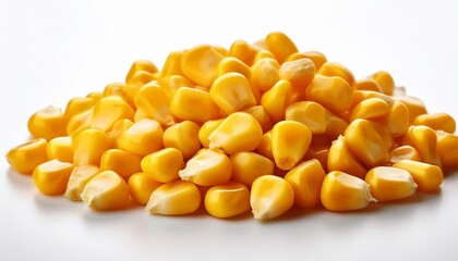Fototapeta premium Ultra-close view of fresh corn kernels, glistening with a golden-yellow glow, showcasing their plump and juicy texture, isolated for maximum detail and vivid color. 