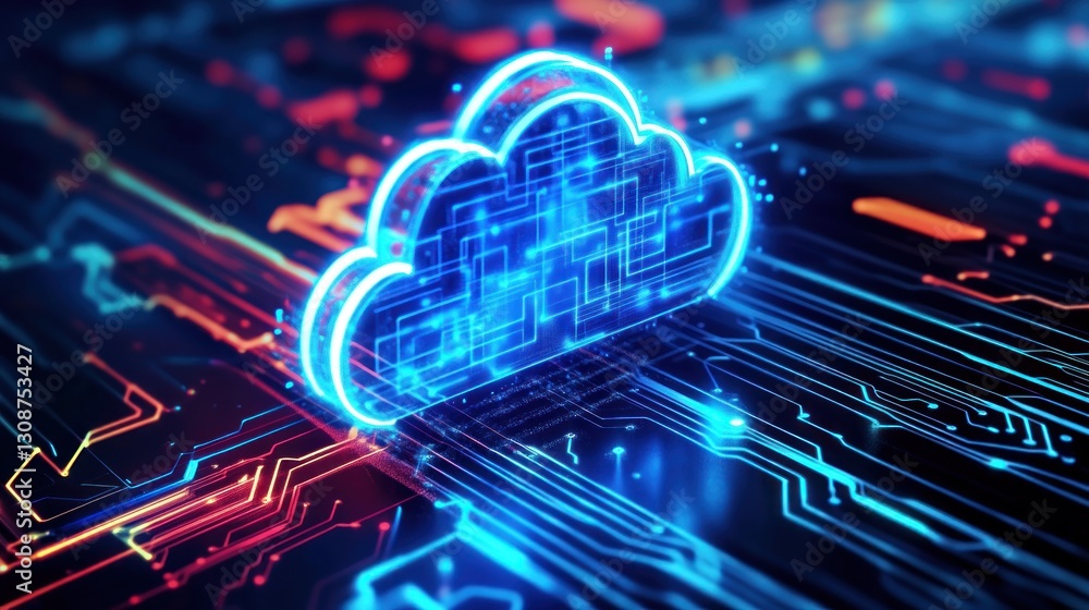 Aufkleber illuminated cloud symbol representing digital data and information storage