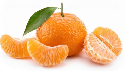 Fresh whole tangerine with peeled segments, isolated on a white background. Perfect for food packaging, healthy lifestyle visuals, and citrus-themed product designs.