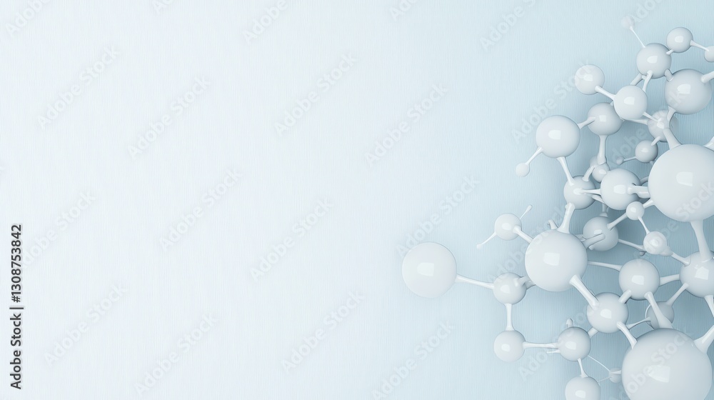 Poster abstract molecular structure on soft blue background showcasing scientific concepts and innovation.