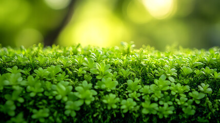 Vibrant Green Moss: A close-up image capturing the intricate beauty of vibrant green moss, bathed in warm sunlight. The moss forms a dense, textured carpet, suggesting a sense of growth, renewal.