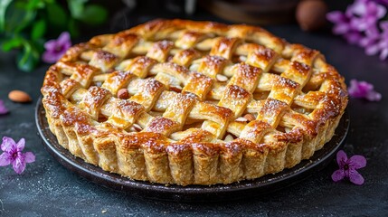Indulge in the visual delight of this meticulously crafted apple pie image, a testament to culinary artistry and baking perfection, captured in stunning detail, showcasing the golden-brown crust