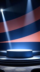Illuminated Stage Podium with Spotlights and Abstract Background