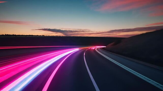 video vibrant light road at night. Streaks of vibrant light road. dynamic energy of movement and speed. concept travel, journey, and futuristic technology