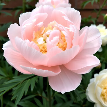 Pale pink peony flower variety Cream puff with creamy pink staminodes