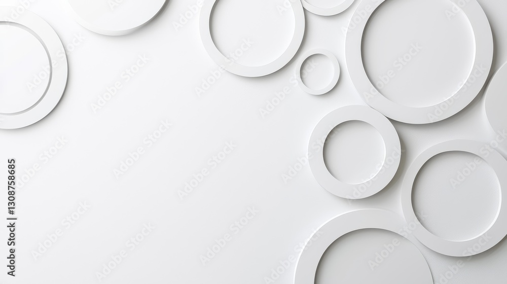 Poster abstract white circular shapes on a minimalistic background, creating a modern and clean design aest