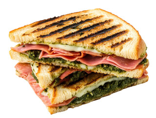 Isolated Grilled Ham and Pesto Sandwich