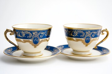 Elegant Blue and Gold Tea Cups with Saucer Set for Fine Dining