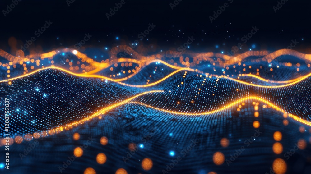 Aufkleber abstract image featuring digital waves with glowing particles and light