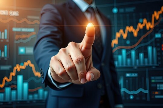 AI dito che indica profitti su schermo trasparente 02