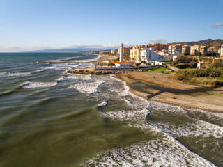 Faro de Torrox en la costa del término municipal en Málaga, Andalucía, España