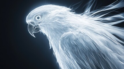 Glowing white parrot, ethereal, digital art.