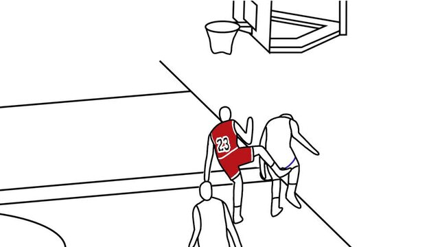 Basketball Individual Counter Attack and Dunk in animation. Strong Dunk. 2D animation Basketball Slow Motion