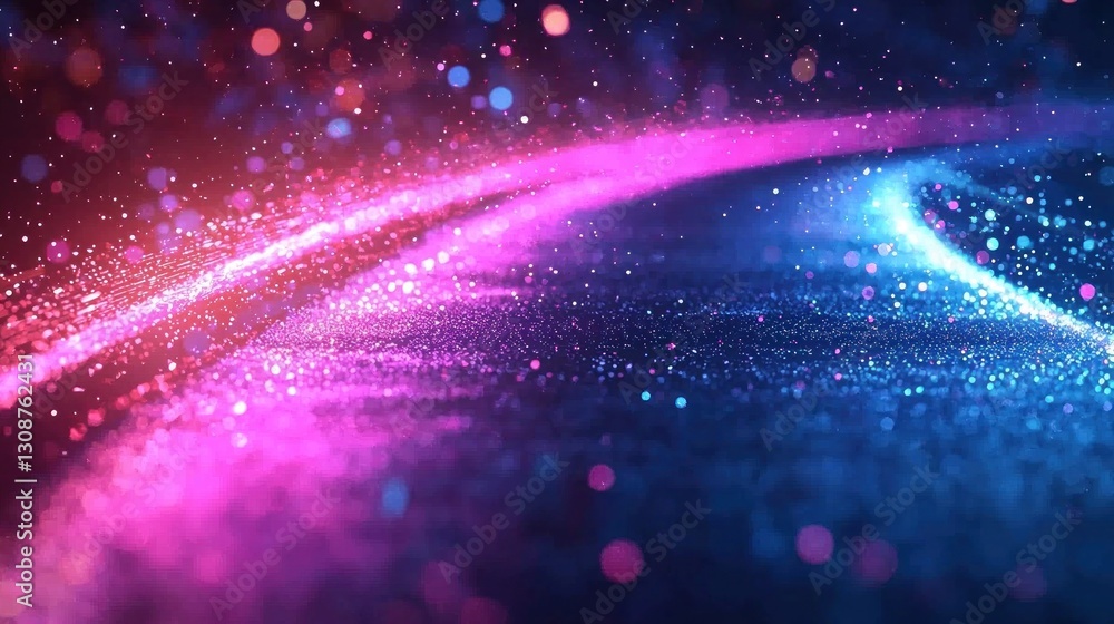 Poster abstract view featuring glowing particles in multiple shades of colors