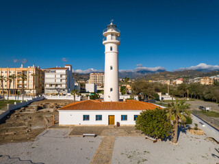 Faro de Torrox en la costa del término municipal en Málaga, Andalucía, España