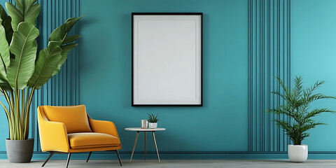 Poster Frame in Modern Interior with Fully Furnished Room for Home Decor, Art Display, or Design Inspiration