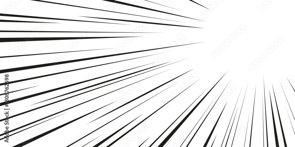 Poster line speed effect with radiating black stripes on white background. comic manga style motion outline