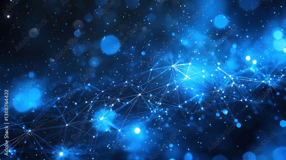 Poster abstract image of a blue interconnected network with bokeh effects