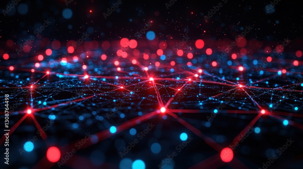 Aufkleber glowing blue and red networked data points on a black background