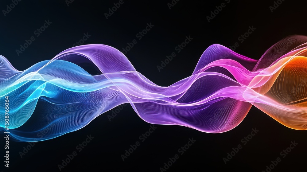 Poster colorful abstract wave design with flowing curves on a dark background, perfect for digital and crea
