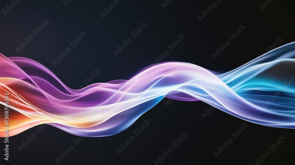 Poster colorful abstract wave on dark background, flowing lines creating a dynamic sense of movement and en