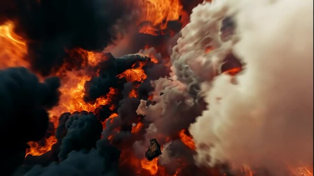  fire explosion and volcanic eruption. depicting an explosion, ash, smoke, fragments, Sparks of fire. 4k video