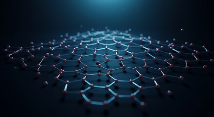 Obraz premium 3D Render: Abstract Network of Interconnected Nodes, Deep Blue Background AI Generated