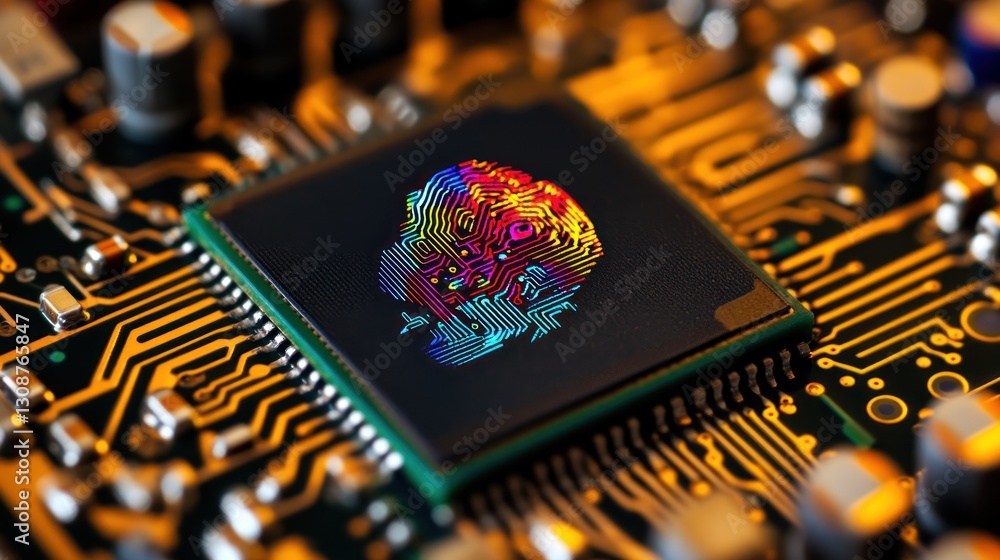 Aufkleber a colorful digital fingerprint imprinted on a computer chip