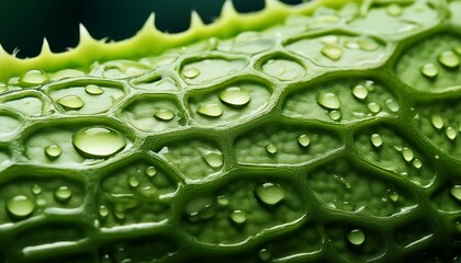 Macro shot of a cucumber’s skin, showcasing its bumps and ridges in high detail, resembling a topographic map, highlighting its natural texture and intricate surface.
