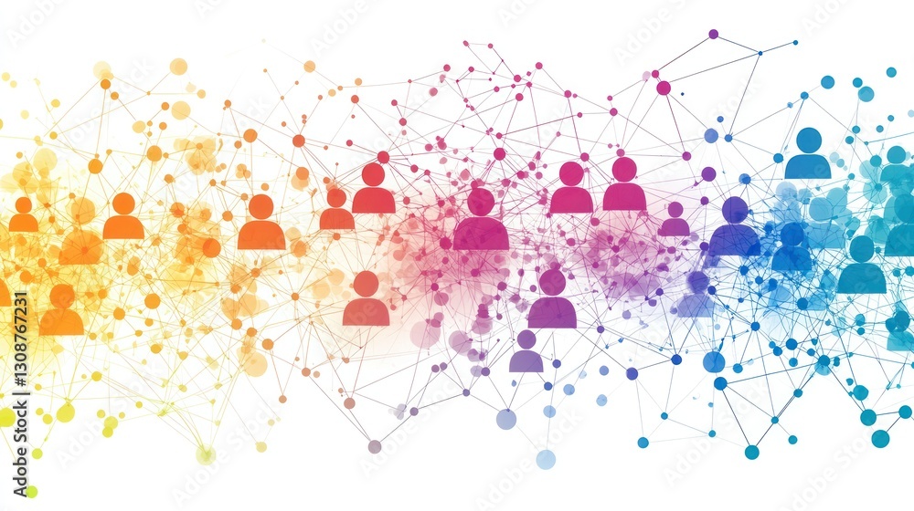 Poster networked people icons showing interconnected relationships with colorful gradients