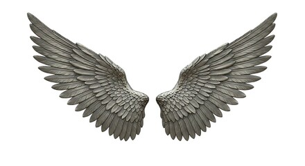 Silver Wing Spread Illustration Isolated on White Background for Graphic Design
