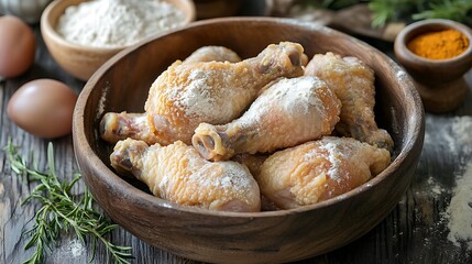 Preparing Chicken Drumsticks with Flour and Spices for Delicious Meal