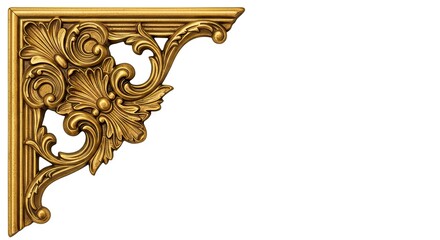 Ornate Gold Corner Decor Isolated on White Background for Design Element