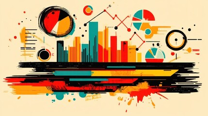 Abstract representation of charts and graphs with colorful data visualization