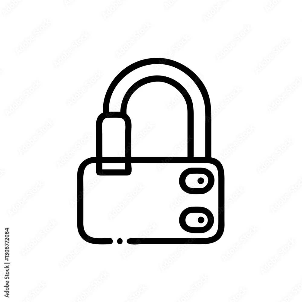 Poster simple black linear padlock icon with shackle and keyholes for security websites,privacy policy page