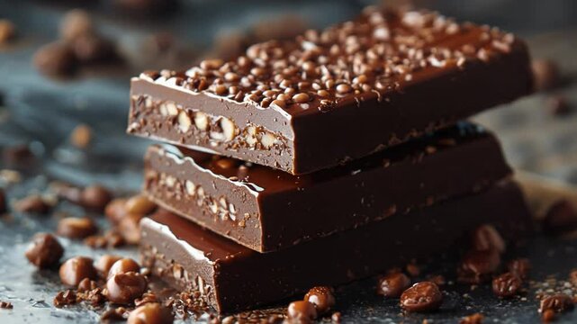 Layers of rich chocolate enrobe these premium protein bars adorned with exquisite packaging. Perfect for a health-conscious snack, they provide a delightful blend of taste and nutrition.