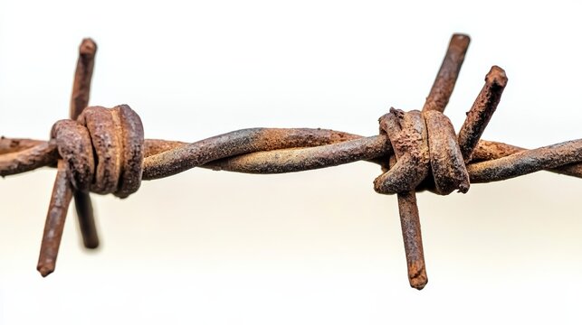 Rusty barbed wire with a twisted rope