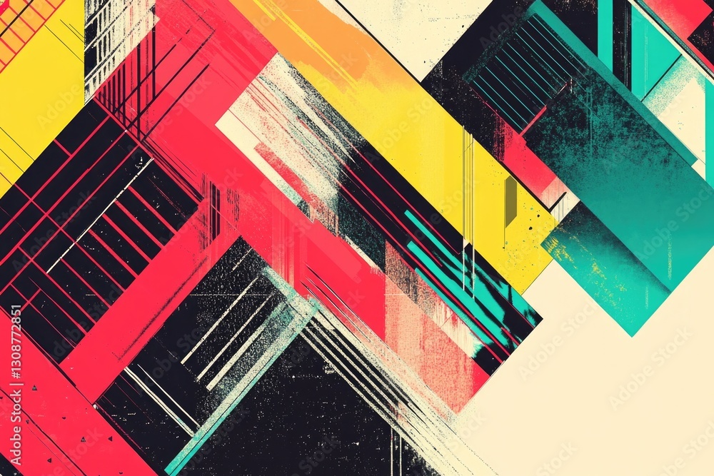Poster bold geometric shapes in vibrant colors create dynamic visual en