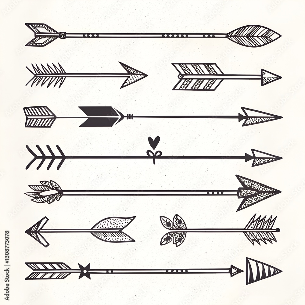 Fototapete set of simple lines hand drawn black arrows in various style. set of simple of hand drawn black arro