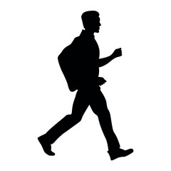 Walking man with backpack silhouette traveler vector