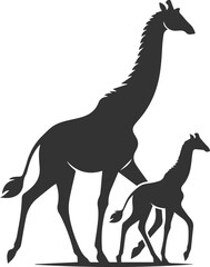 Giraffe with a baby giraffe walking vector illustration